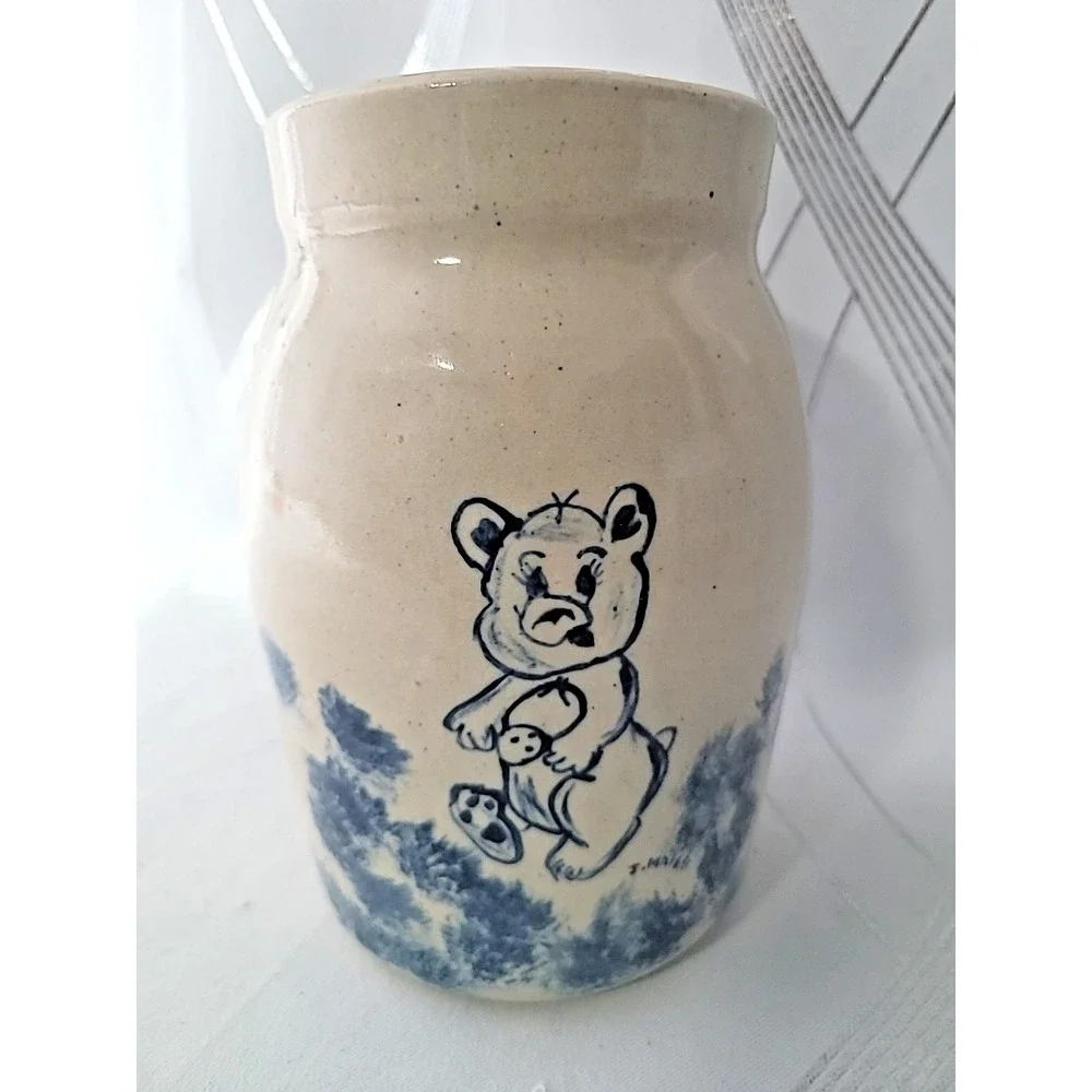 Vintage Paul Storie Pottery Vase Marshall TX‎ Dancing Bear Crock 6.5